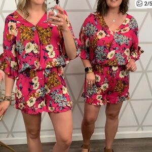 Umgee Fuchsia Floral Romper